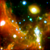 The Galactic Centre, False colour image from images in the LMN bands (3.8, 4.8 + 8.6 µm), obtained with the ESO VLT instruments NACO and VISIR