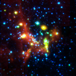 The Galactic Centre, false colour image from images in the KLN bands (2.2 + 3.8 + 8.6 µm), obtained with the ESO VLT instruments NACO and VISIR